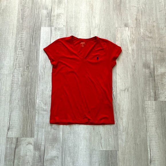 Red Polo Ralph Lauren Women’s V Neck Shirt - Picture 1 of 3